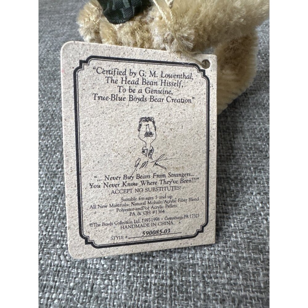 Boyds Bear Mohair Bear Collection Orville Bearington Jointed Plush Green Bow - Picture 11 of 11